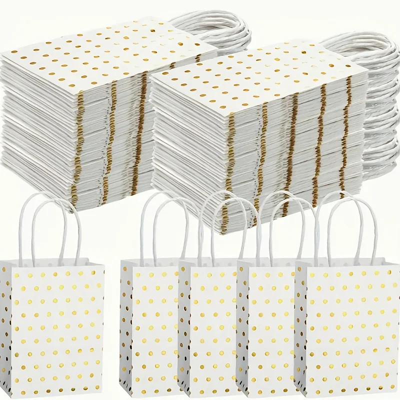 12 Stück Tragetaschen mit Heißprägung und Polka Dots, Mini-Geschenkverpackungstaschen aus Kraftpapier, geeignet für Party-Geschenkverpackungen, Weihnachtsgeschenke – Detail 1