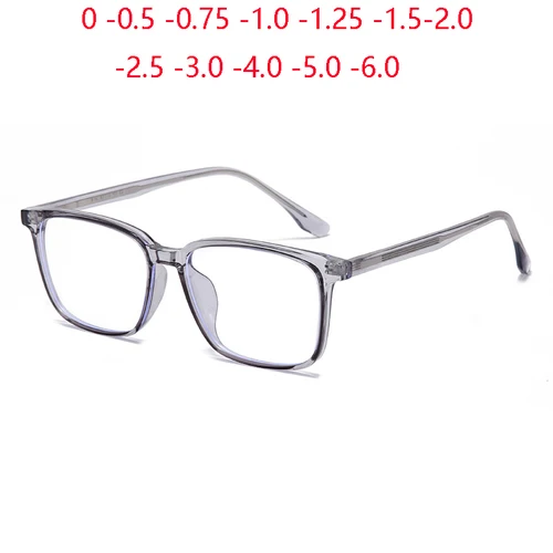Gafas de ordenador con bloqueo de luz azul para hombres y mujeres, gafas graduadas cuadradas TR90, marco gris transparente, 0-0,5-0,75 To -6