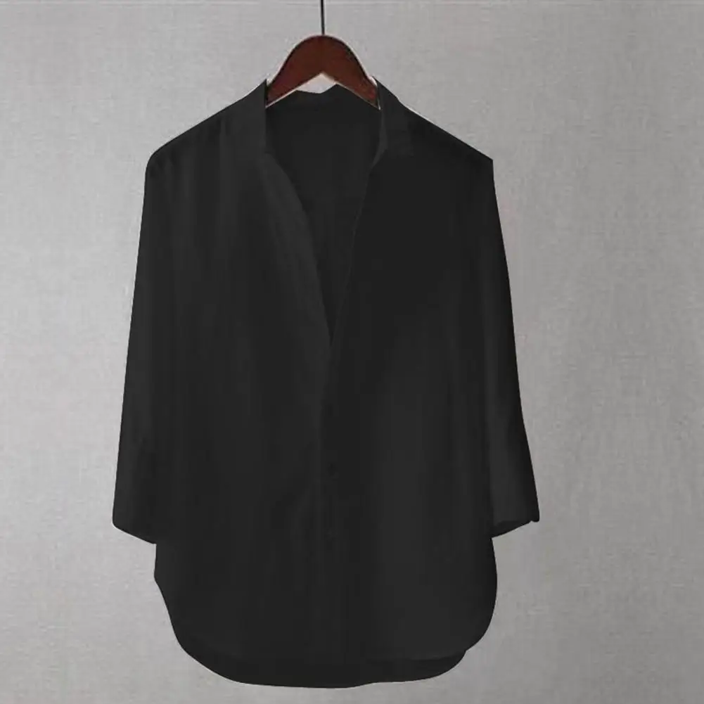 Comfortable Men Shirt Stylish Men's Stand-up Collar Shirt for Office Street Wear Casual Solid Color Button Down Shirt in Cotton