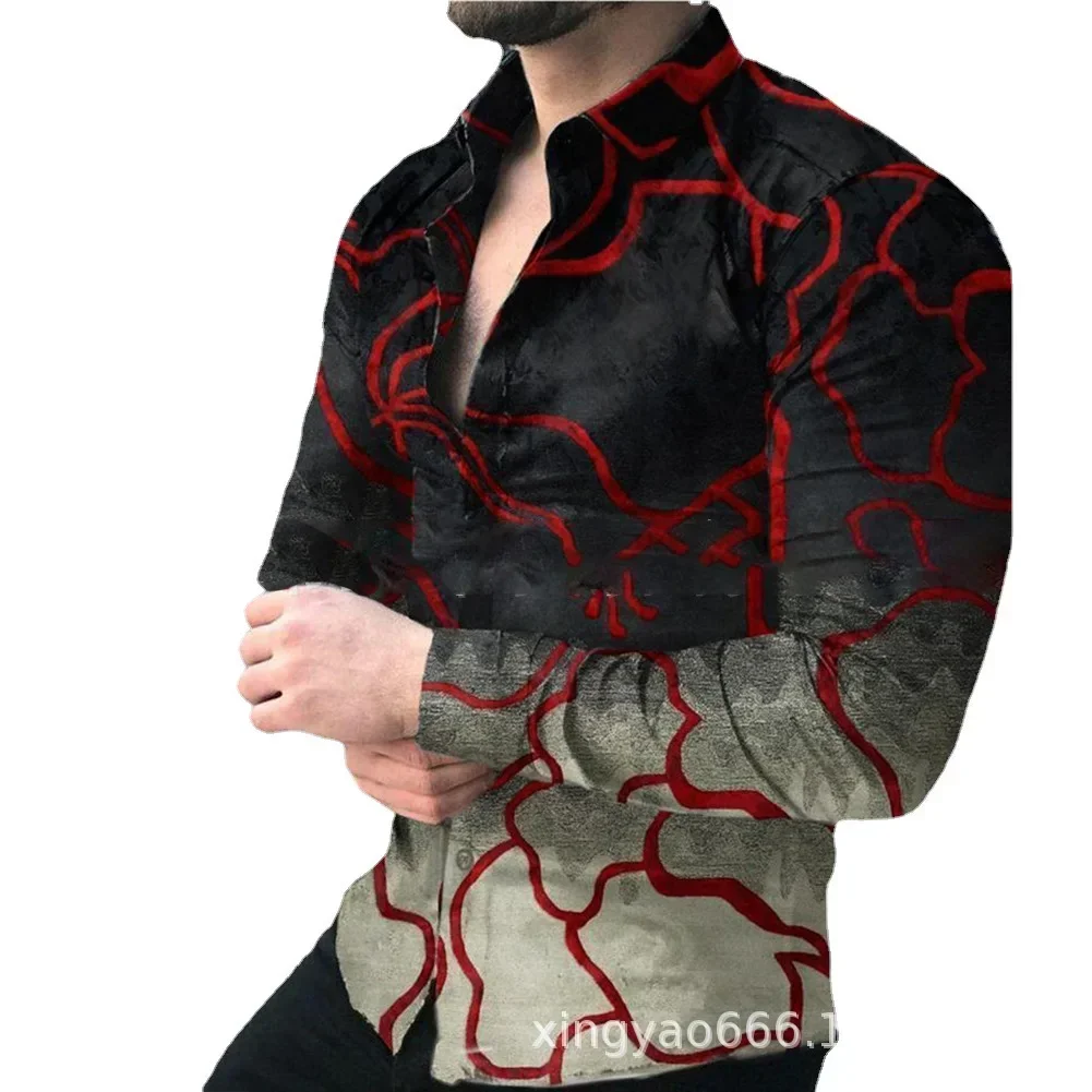 2025 Men's Shirts Long Sleeve 3D Animal Lapel Button Summer Clothes For Men Up Top  Prom Birthday Fashion Boyfriend Shirts S-4XL