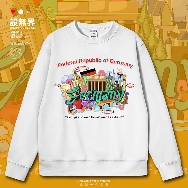 German Neuschwanstein Landmark Architecture Cartoon Handdrawn Country mens hoodies pullovers Sportswear autumn winter clothes