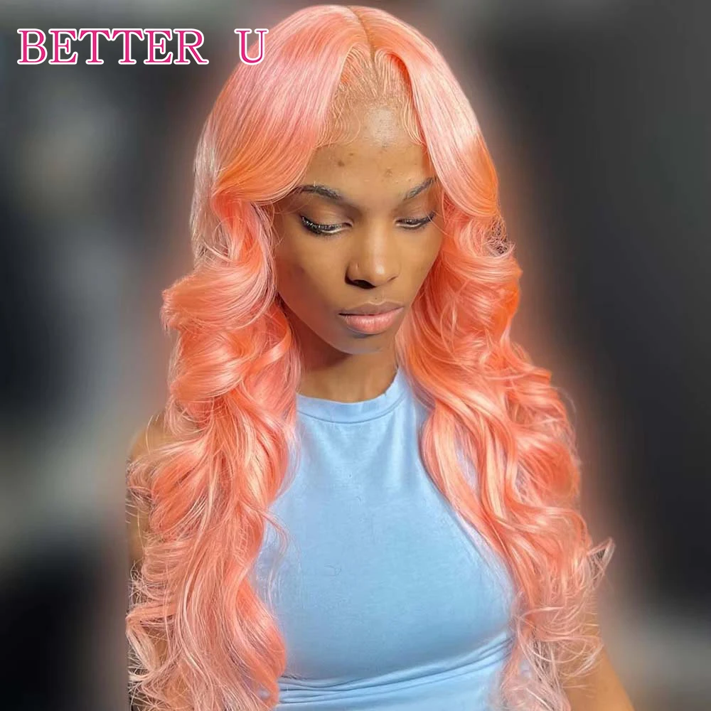 

Light Pink Human Hair Body Wave 13X6 13x4 HD Lace Front Pre Plucked 100% Brazilian Remy Hair Wig For Women 613 Colored