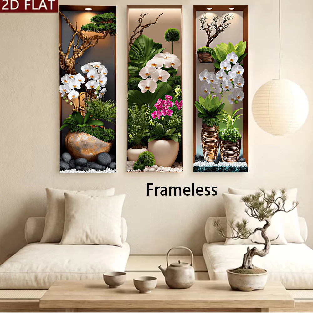 1 set of triple wall stickers, modern and simple living room entrance decoration painting, simulation of green plants and flower