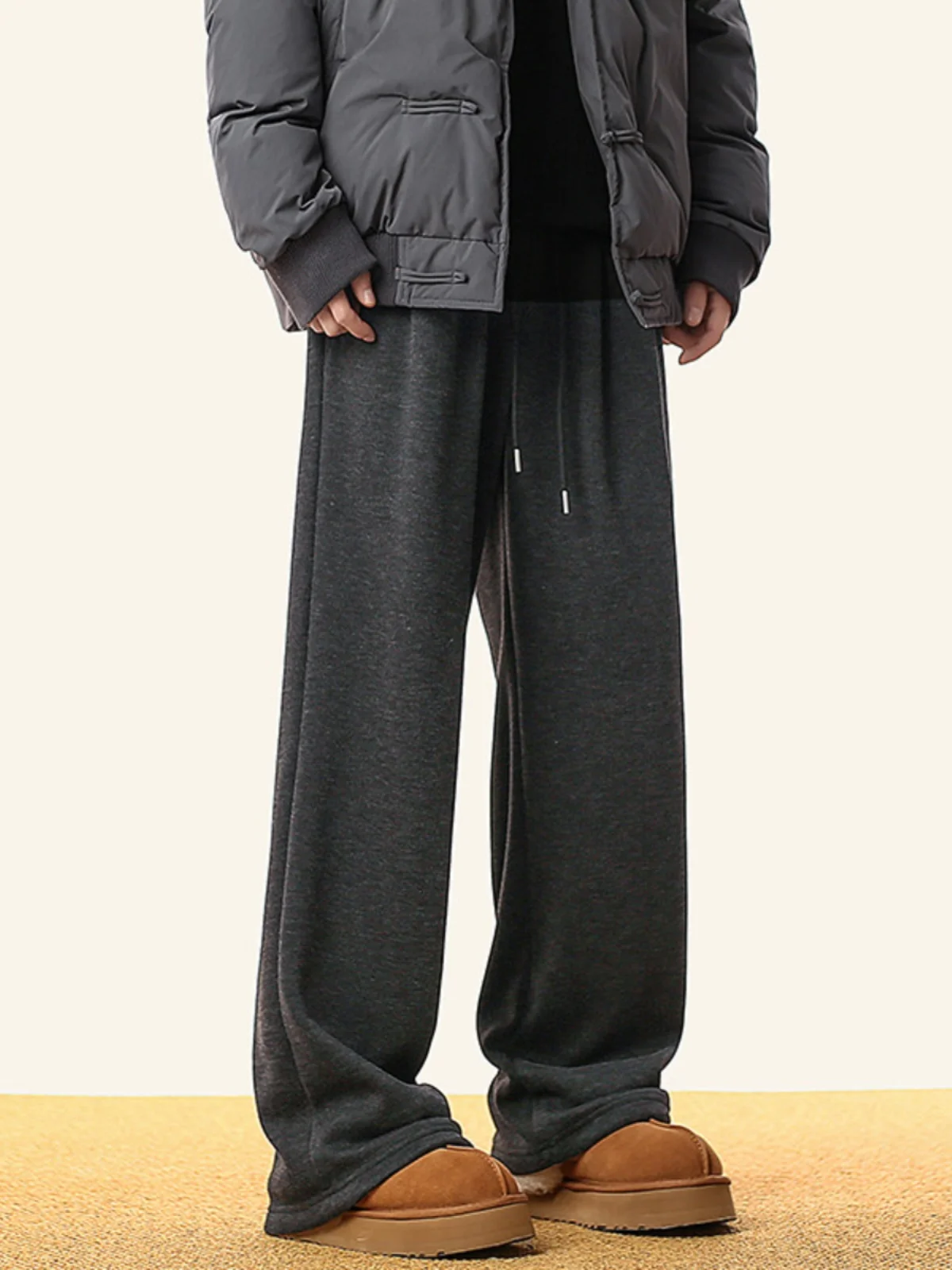 

Прямые брюки с подкладкой в американском стиле ретро, мужские зимние утягивающие повседневные брюки, мягкие длинные брюки, молодежная мода