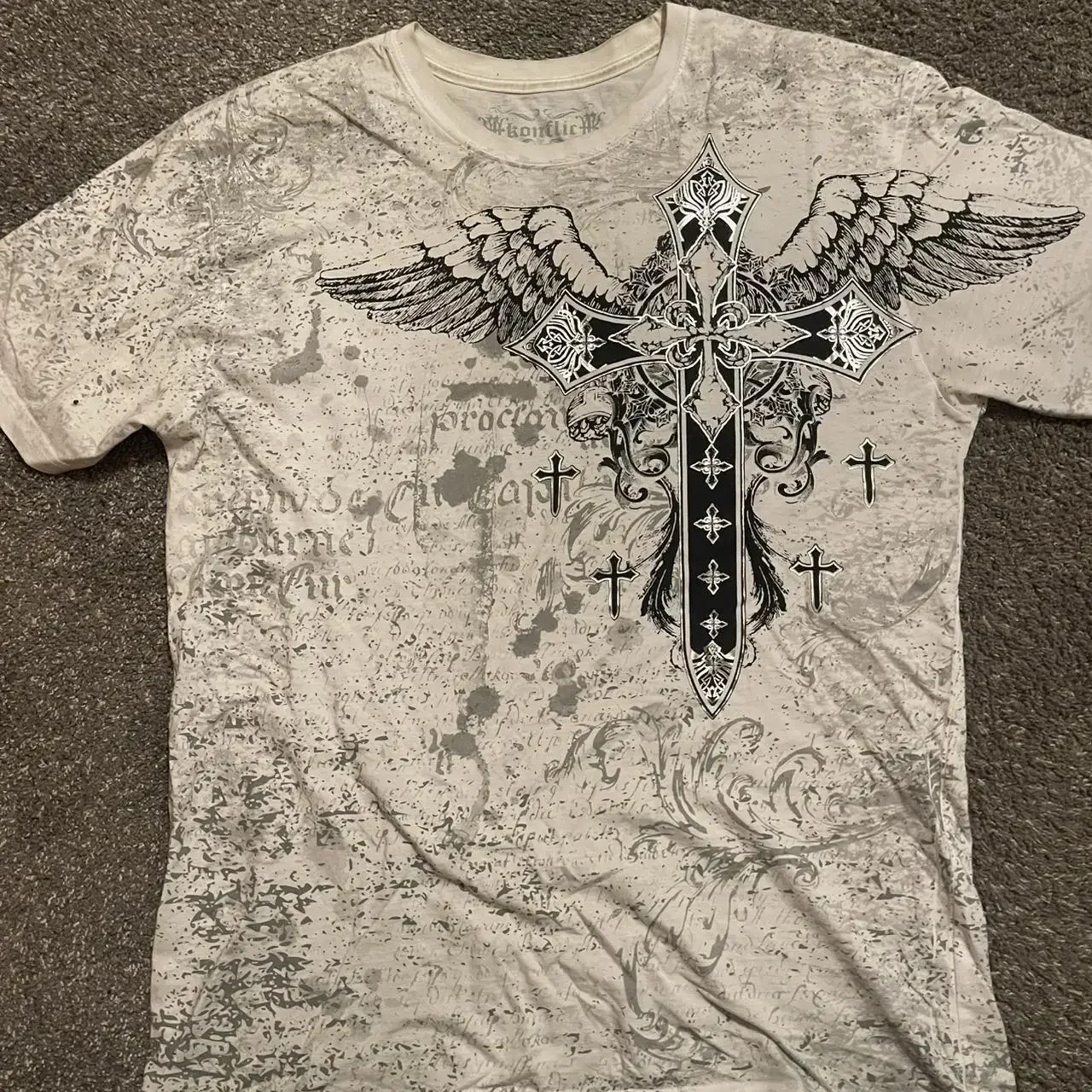 imited Stock Men's Harvester Skull T-Shirt Gothic Wings Cross Print  Vintage Streetwear Soft Breathable FabricL