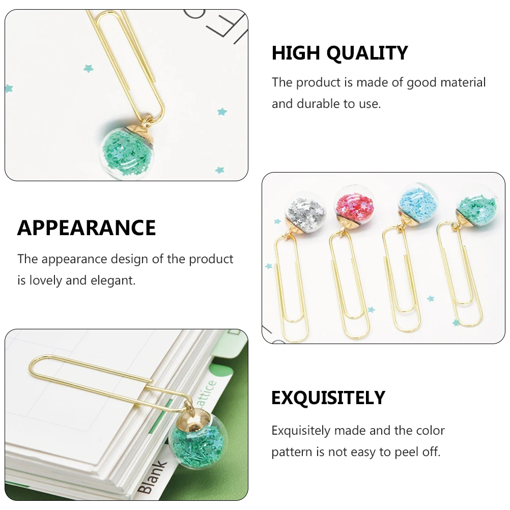 

5pcs Crystal Paper Office Supplies Elegant Bookmarks School Book Clips Fun Page Marker Photo Clips Note Organizer