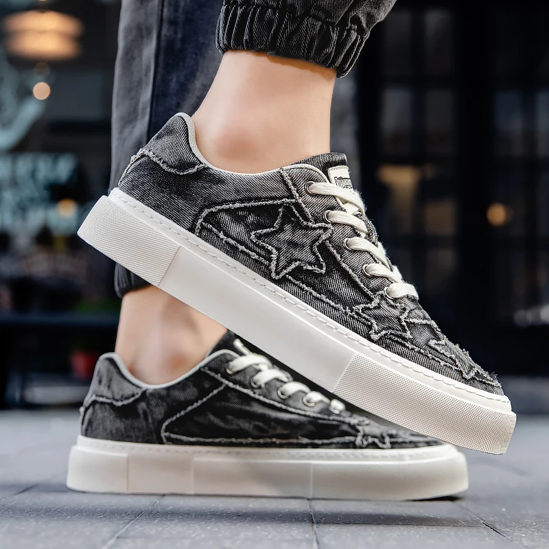 Men Casual Canvas Shoes Trend Platform Sneakers Star Design Skateboard Outdoor Tennis Running Sneakers High Quality Shoes 39-44