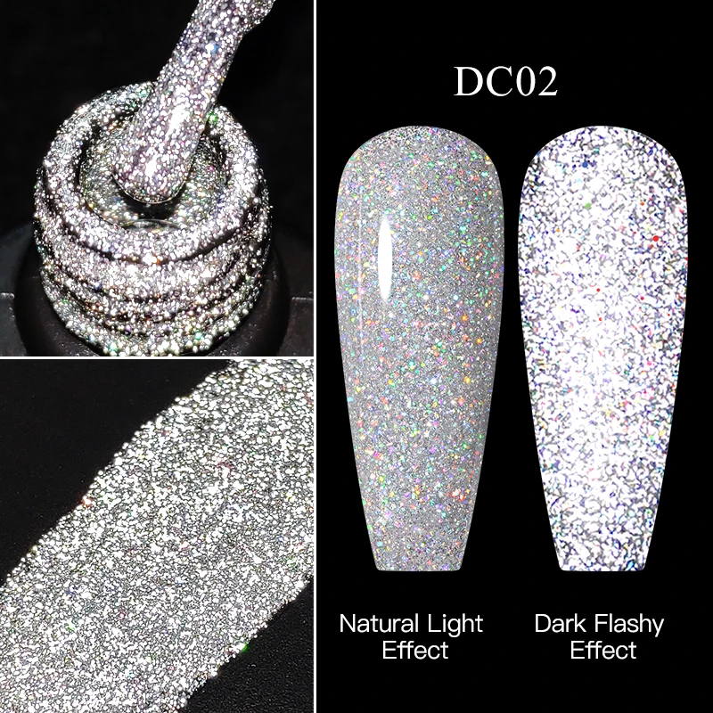 Reflective Glitter Gel Nail Polish Champagne Silver Pink Holographic Laser Semi-permanent Varnishes Soak Off UV LED Nail Gel