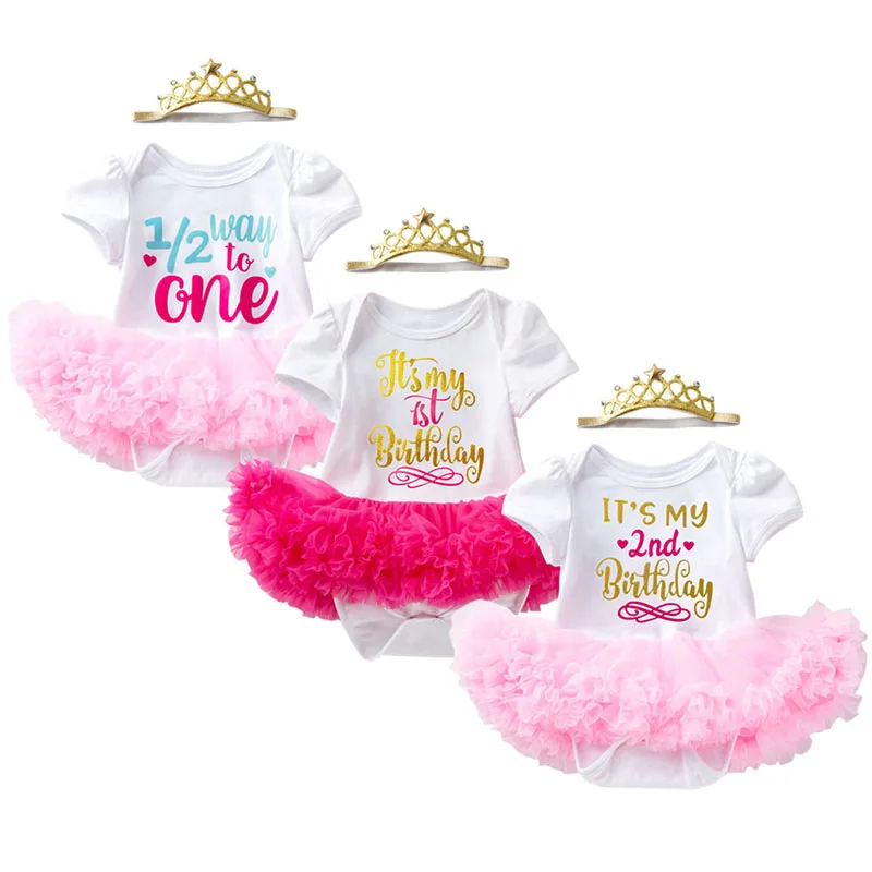 Tenues de 1er anniversaire pour bébé, robe tutu de fête princesse avec couronne, bande de sauna, robes pour tout-petits, vêtements de bébé, 1 an