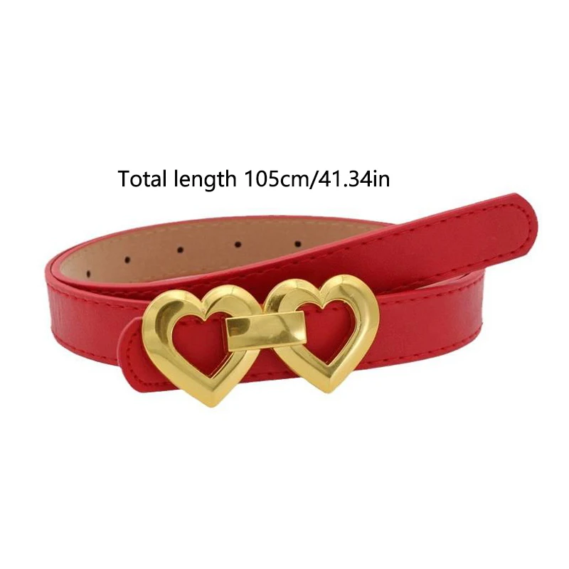 Women Fashion Double Love Buckle Belts Simple Versatile Belt Jeans Decoration Belt Student's Casual Belt Trendy Accessories Gift