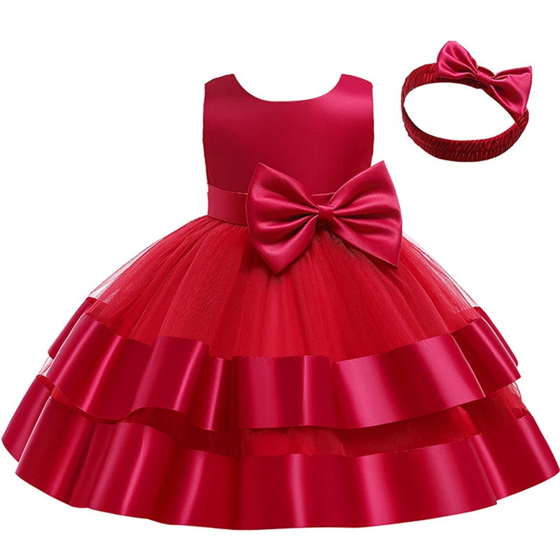 1 2 3 4 5 6 Years Baby Girls Dress Cute Big Bow Fashion Summer Mesh Little Princess Dress Christmas Birthday Party Kids Clothes