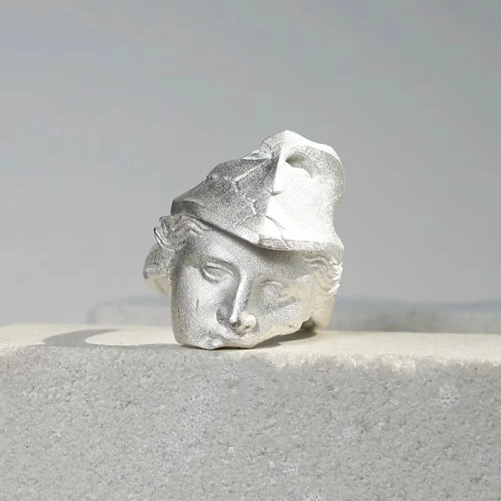 

Athena long ring minimalist cold wind Australian white matte handmade sand niche high-end jewelry adjustable for men and women