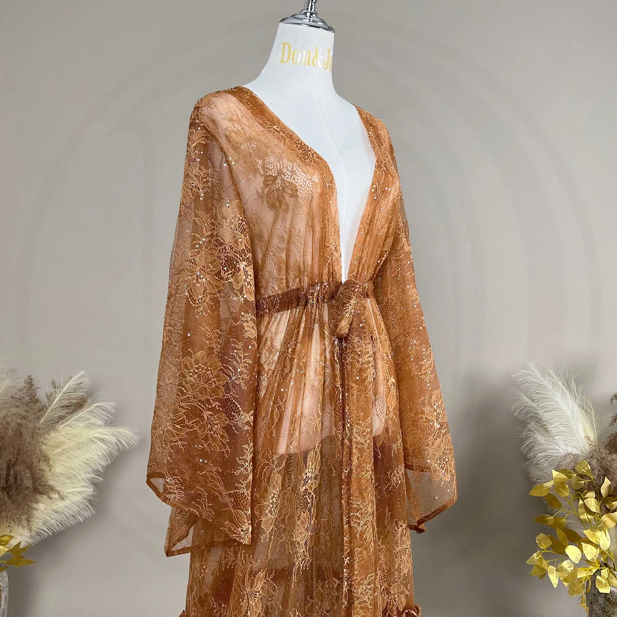 Women's Evening Party Bespoke Occasion Dresses Maternity Clothing Photoshoot Long-Sleeved V-Neck Lace Dress Bridesmaid Gown 2025