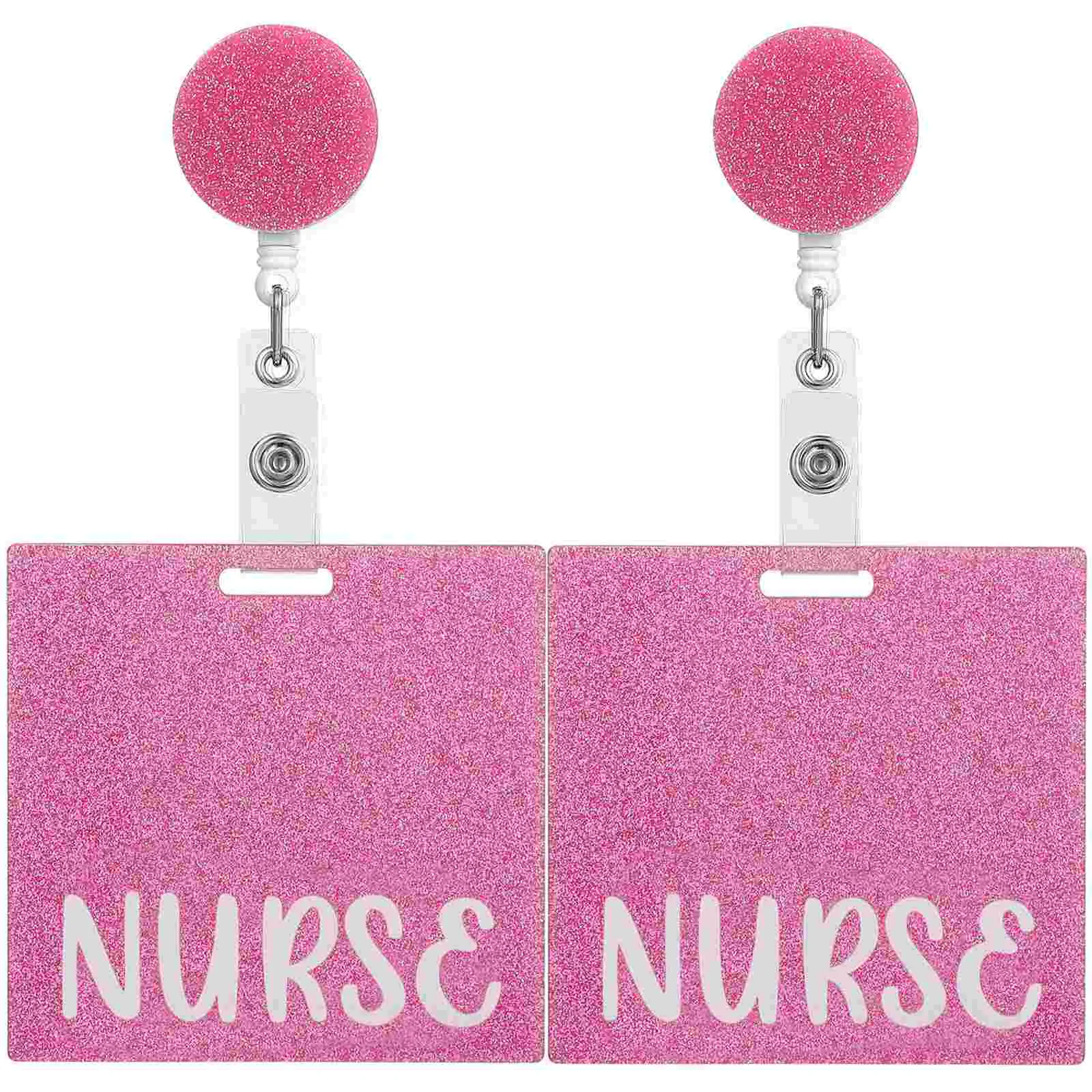 

2 Pcs Easy-pull Button Badge Pink Pack Id Badges Holder for Nursing Accessories Nurse Cards Acrylic Buddy Name Protector Nurses