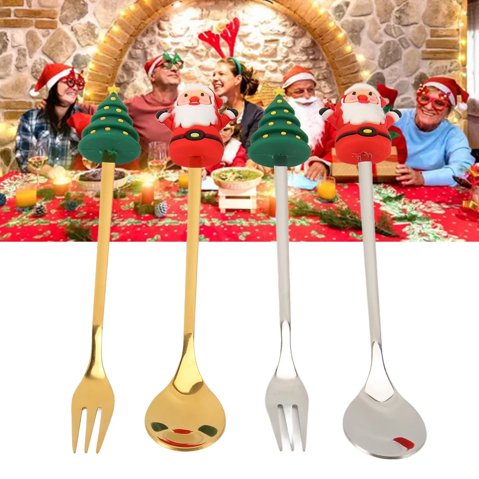 4 Piece Christmas Cutlery Set Stylish Elegant Christmas Coffee Spoons Forks Set For Bar Cafe Kitchen Table Decoration Present