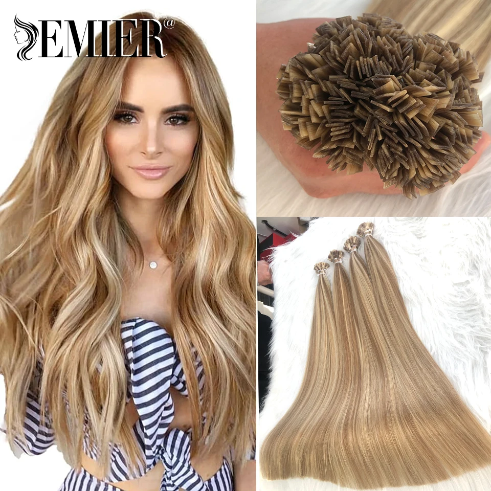 

Straight Flat Tip Human Hair Extensions 12-26inch Natural Color Human Fusion Hair Extension 50s/Set Keratin Capsule Extensions