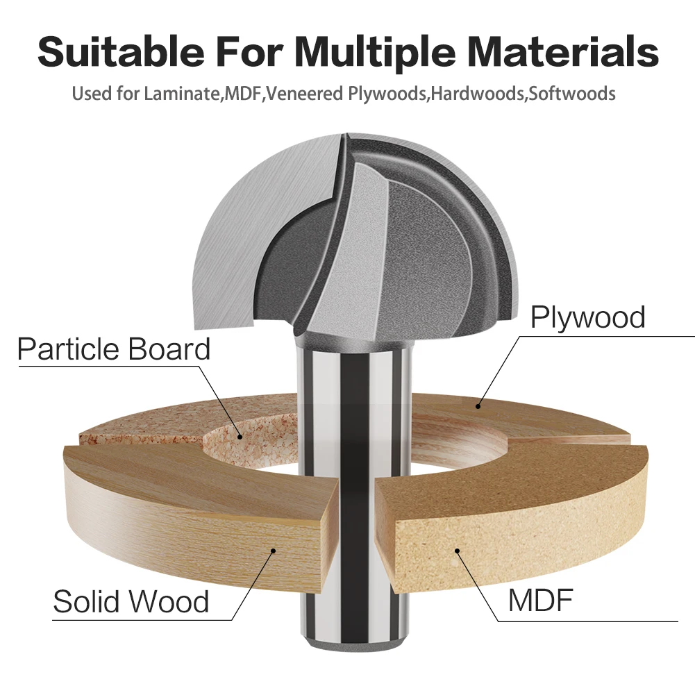 1 pz 12mm 1/2in Shank Round Nose Router Bit Cove Box Bit Core Box Solid Carbide CNC lavorazione del legno Groove Tools