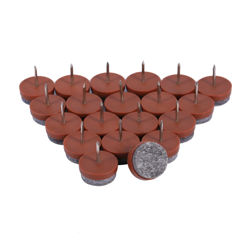 20x mobili tavolo sedia gamba pavimento feltro Pad Skid Glide Slide DIY Nail Protector marrone 24mm