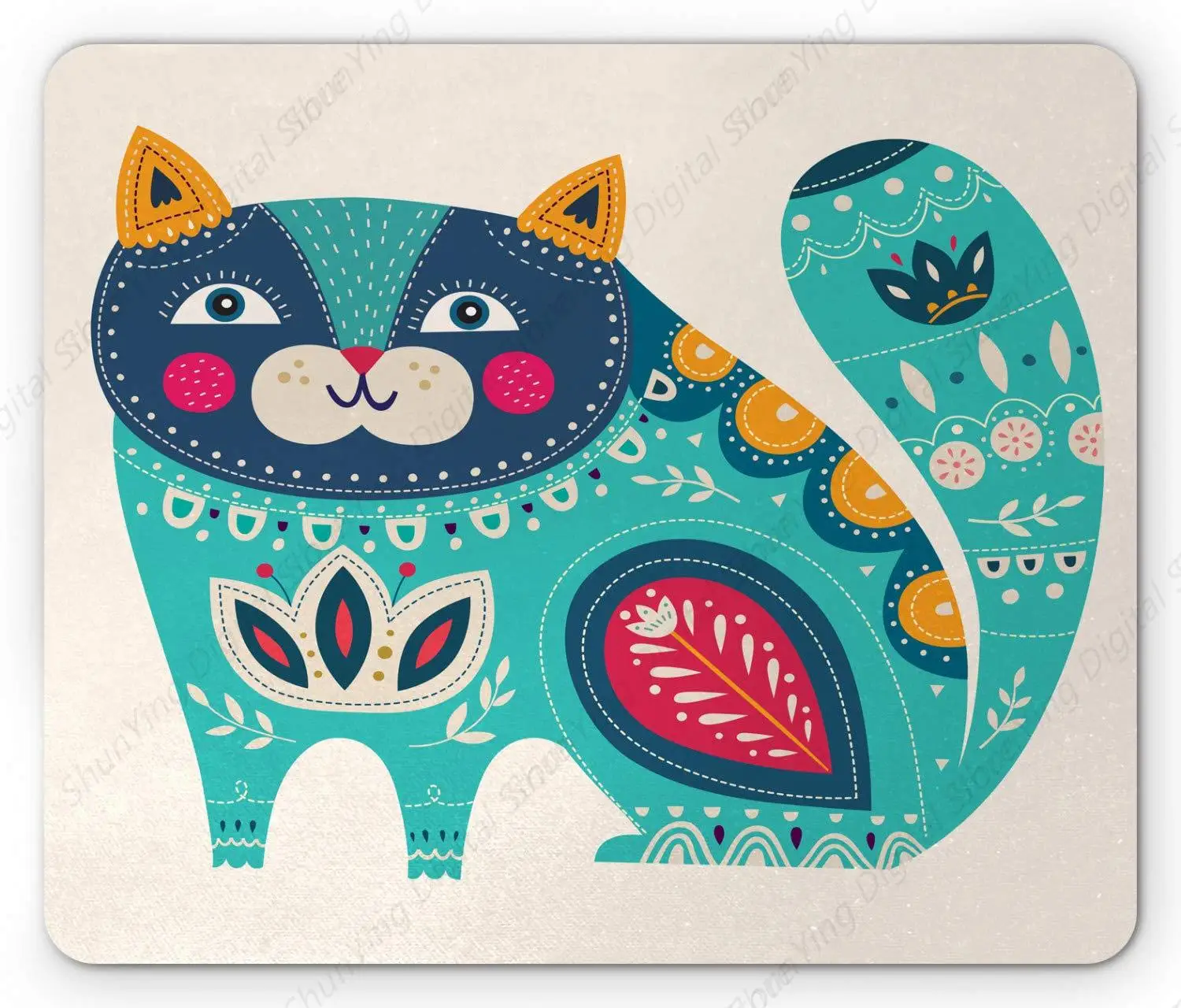 

Gift Animal Mouse Pad Colorful Paisley Pattern Style Smiling Cat Artwork Pet Enthusiasts Non Slip Rubber Computer Mouse Pad