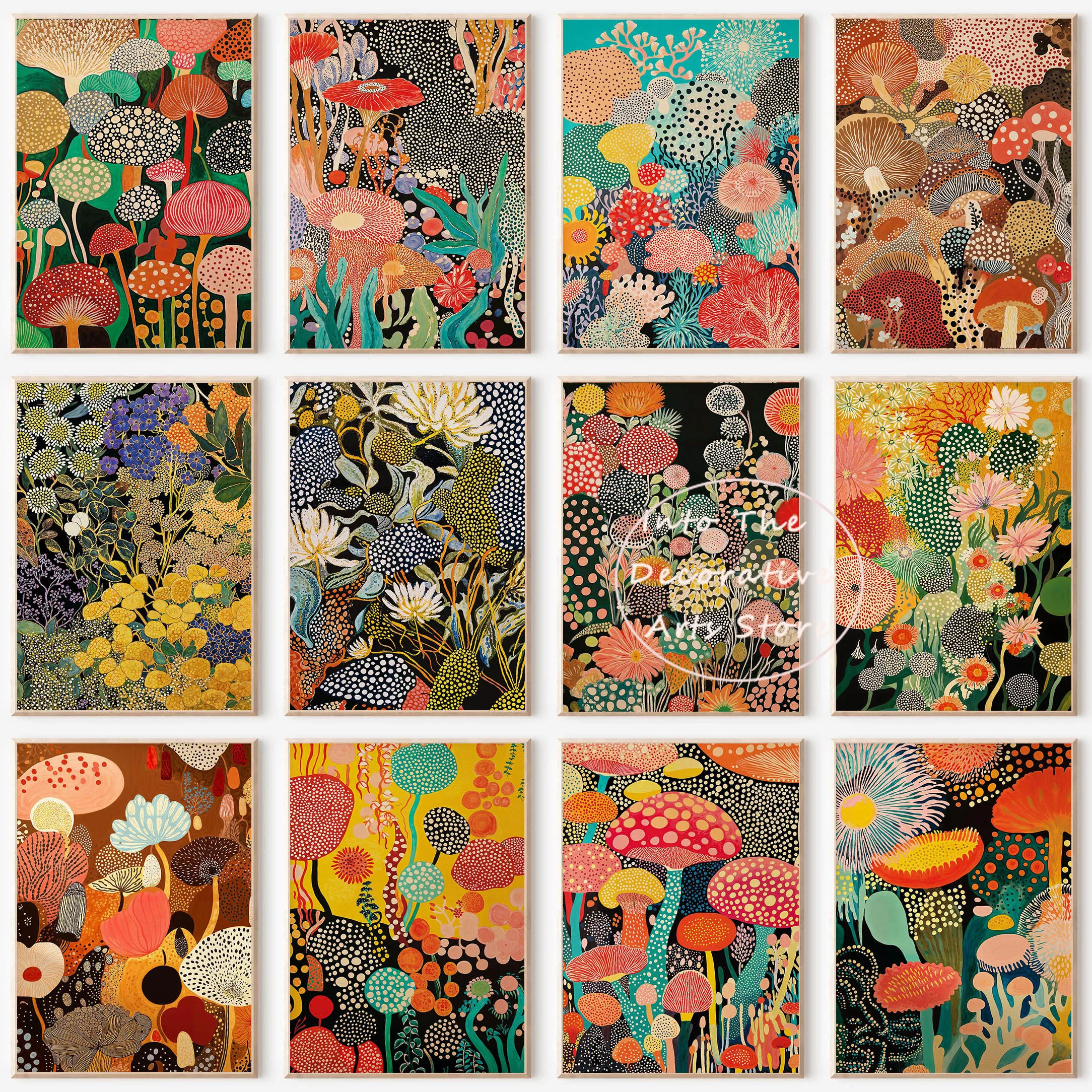 Japan Yayoi Kusama Inspired Botanical Wall Art Poster Japandi Colorful Floral Polka Artwork for Room Home Decor Canvas Painti