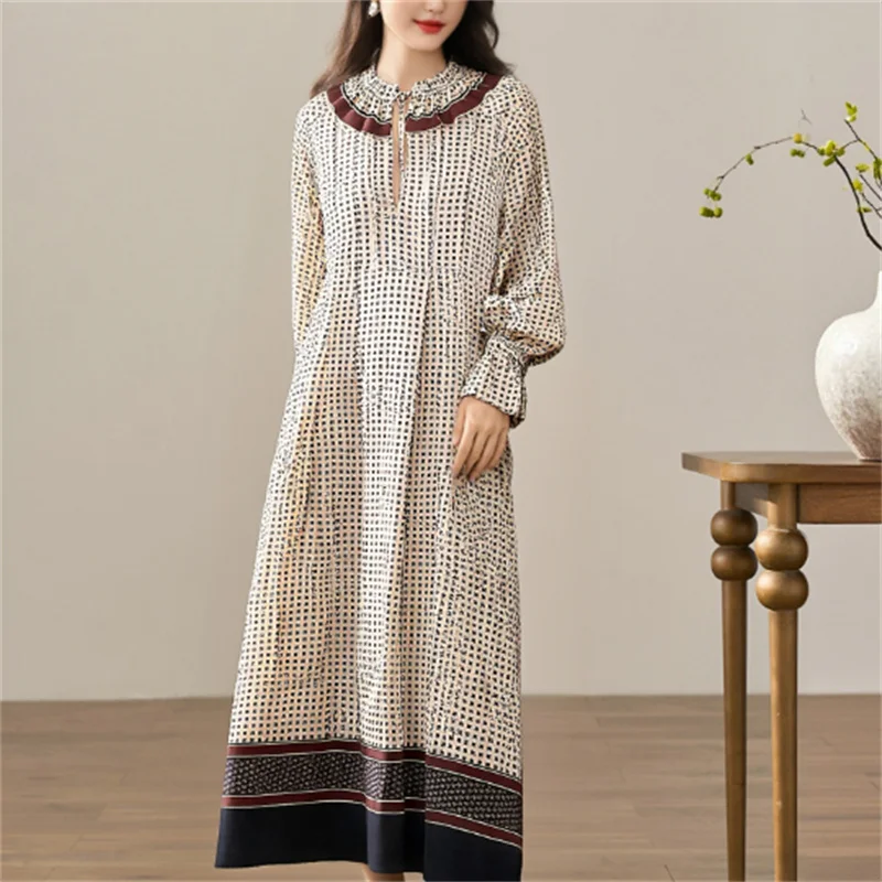 2025 가을 패션 트렌디 섹시 여성 유럽 및 미국 스타일 프린트 롱 드레스