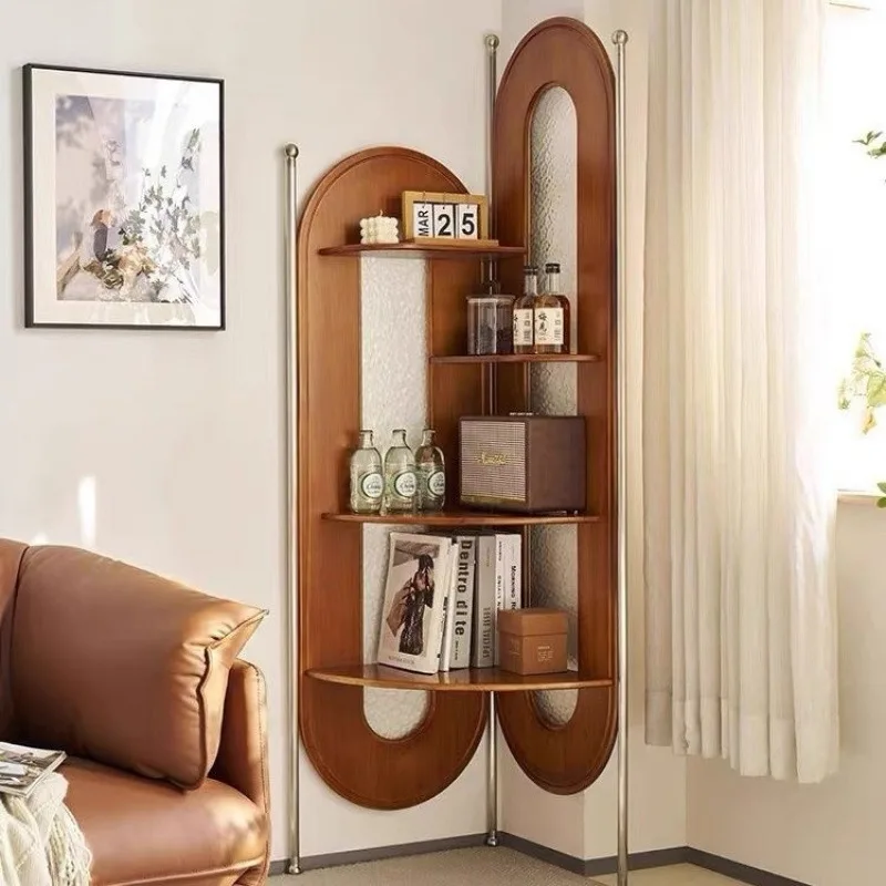 

Medieval solid wood corner living room small apartment bookcase corner bookshelf bedroom storage retro shelf