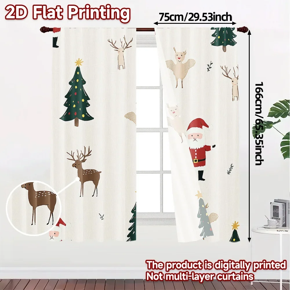 2pcs,Curtains Cute Christmas Tree Angel Reindeer Santa (3) Fashionable Popular Curtains Versatile Polyester Fabric Curtains All