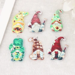 6Pcs Red Wine Gnome Christmas Charms Acrylic Avocado Sunflower Coffee Festival Jewelry Findings Earring  Necklace DIY Making