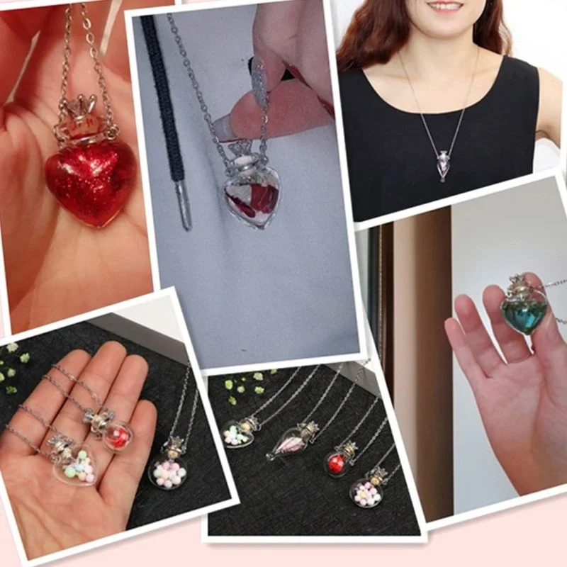 New Glaze Vial Necklace Openable Water Drop Heart Bottle Pendant Steel Chain Necklace Oil Diffuser Vial Jewelry