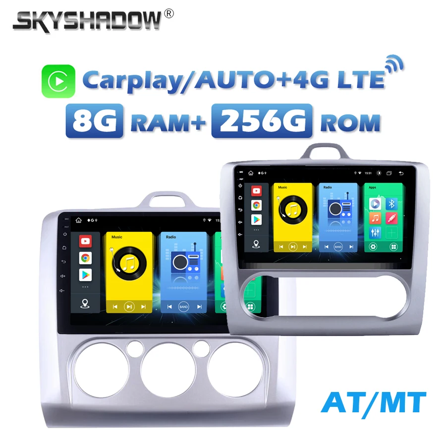 

4G SIM Carplay Auto Android 13.0 8G+256G DSP IPS Car DVD Player GPS Map RDS Radio Wifi Bluetooth For Ford Focus 2007-2011 AT/MT