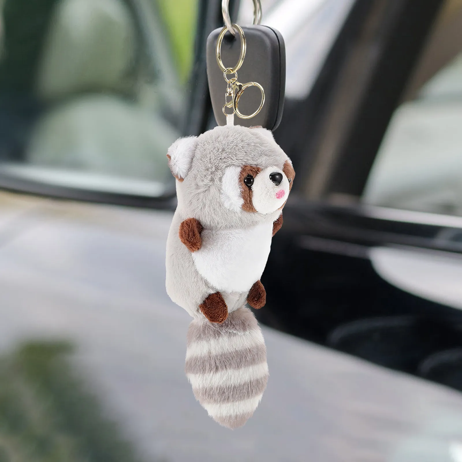 Raccoon Keychains Soft Stuffed Animal Keyring Mini Pendant Bag Purse Decoration Cute Backpack Charm Party Favor view 4