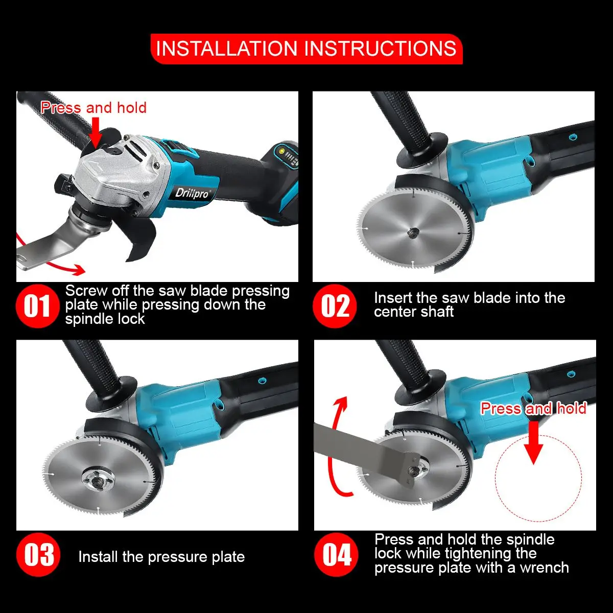 Drillpro 125mm Brushless Angle Grinder 18V 10000RPM 4 Speed Cordless Electric Impact Wood Cutting Disc For Makita Battery