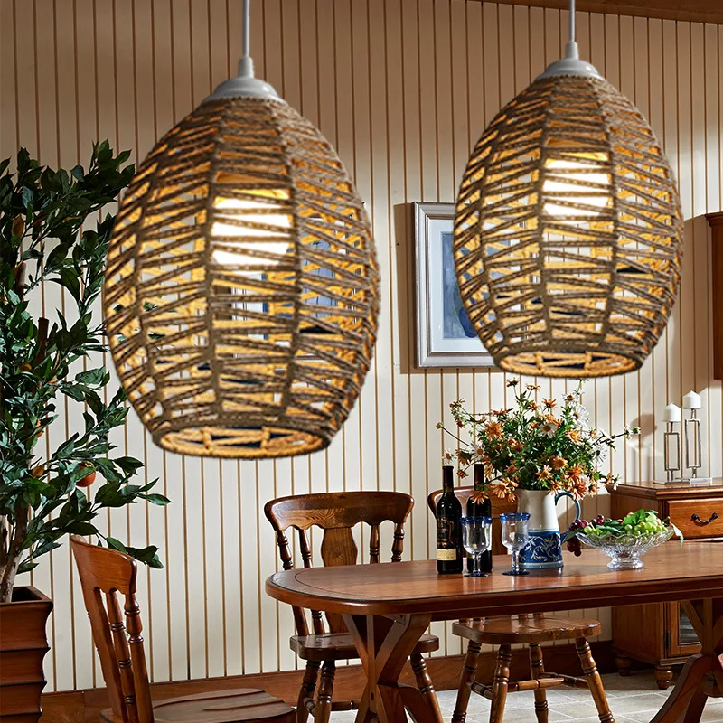 Lamp Shade Light Cover Pendant Woven Rattan Ceiling Chandelier Lampshade Shades Hanging For Indoor Kitchen Cafe Restaurant