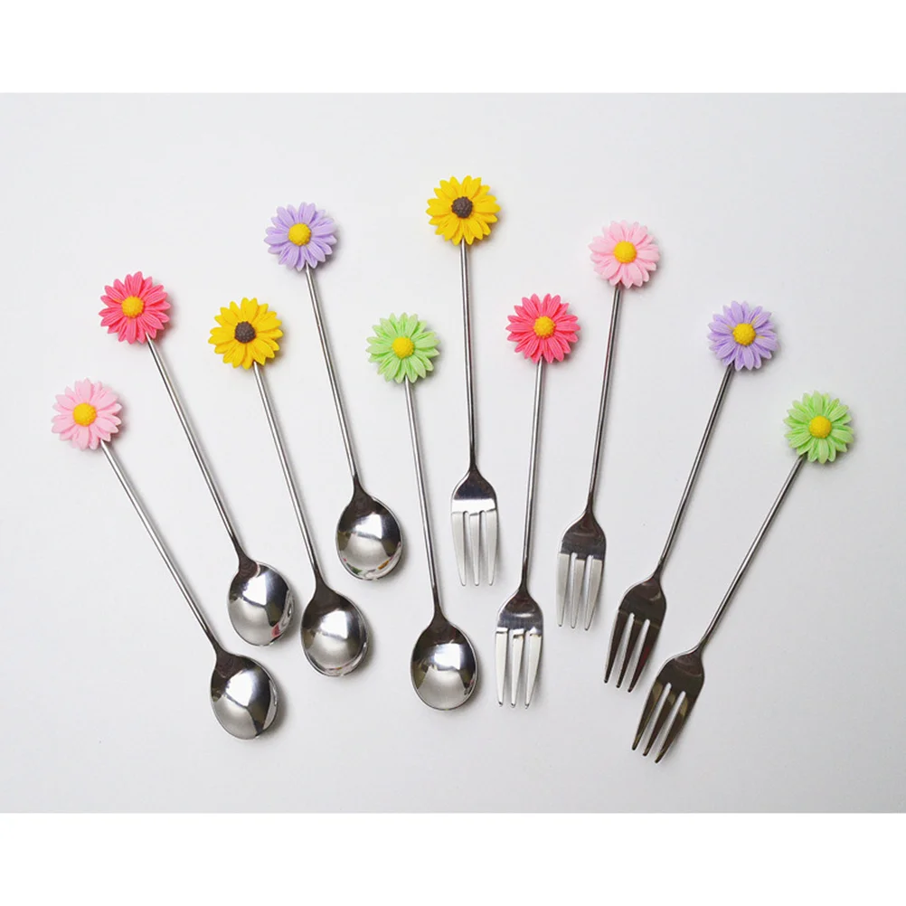 

3Pcs Daisy Pattern Fruit Forks Safe Dessert Forks for Cakes Snacks Party Wedding Coffee Stirring Fork Tableware Supplies