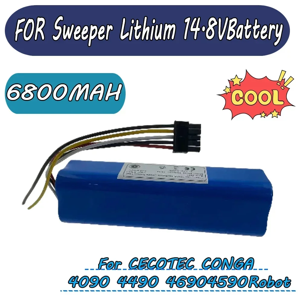 New 14.8V 6800mAh INR18650 MH1-4S2P-300S Robot Battery for Cecotec Conga 5090 5490 6090 Robotic Vacuum Cleaner