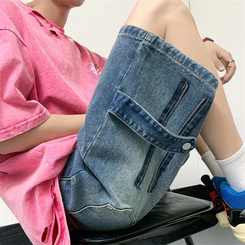 Men Patchwork Oversized Jeans Shorts Streetwear Harajuku Denim Shorts 2023 New Hip Hop Vintage Blue Summer Casual Loose Shorts