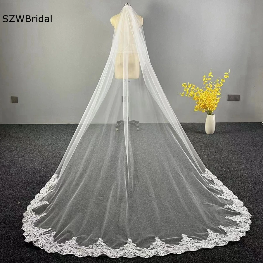 

New Arrival White Ivory Cheap Bridal veils Lace Applique Sexy Bride wedding accessories voile de mariée Wedding veils