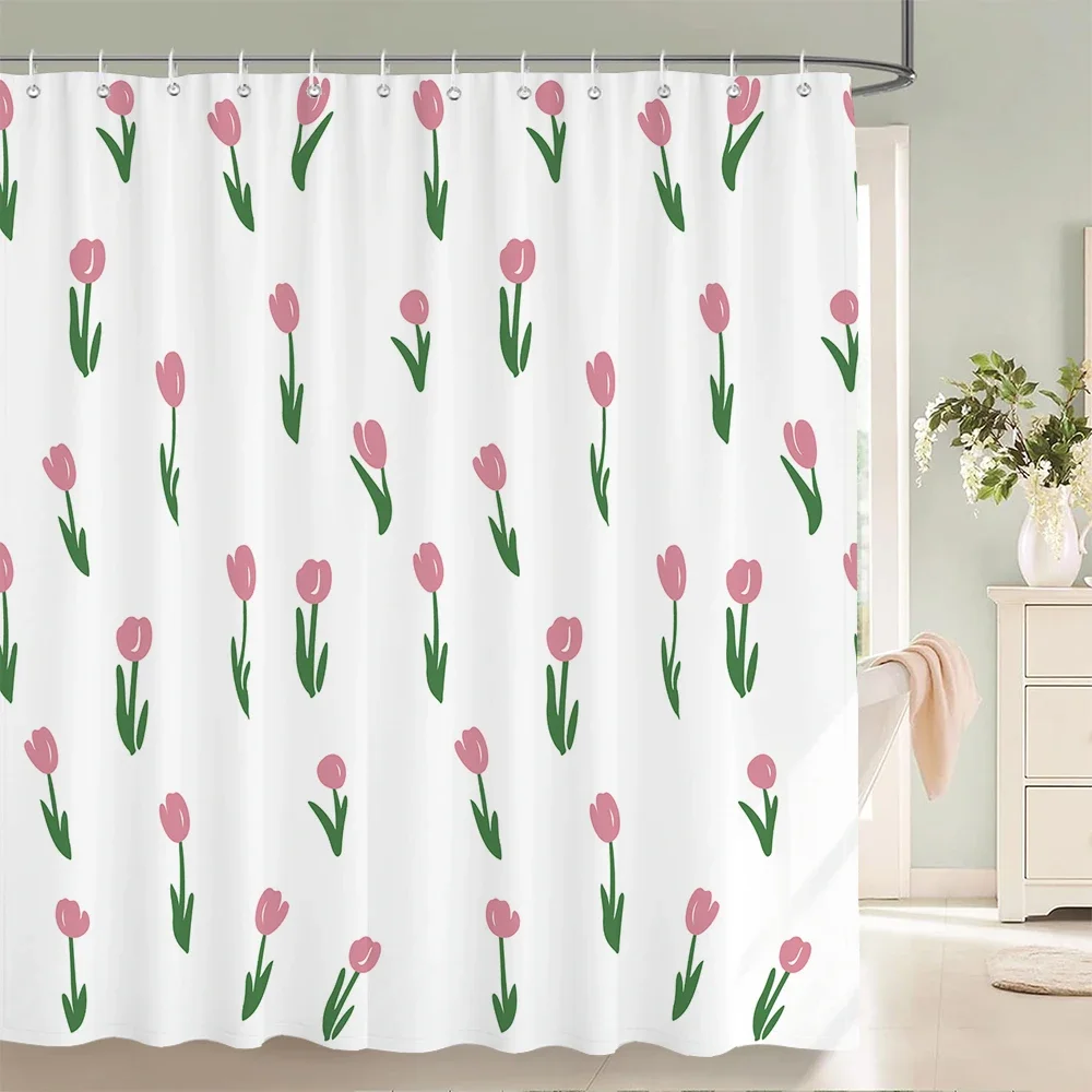 

1 шт., занавеска для душа из полиэстера с цветочным принтом и листьями, водонепроницаемая ткань, европейский элегантный узор, занавеска-перегородка для ванной комнаты