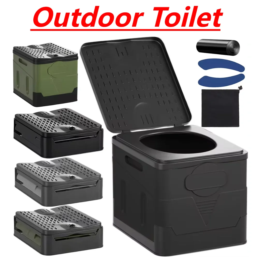 Multifunction Bedpan Portable Outdoor Folding Toilet Strong Bearing Capacity Reusable Trash Can for Camping Hiking Trips Beach