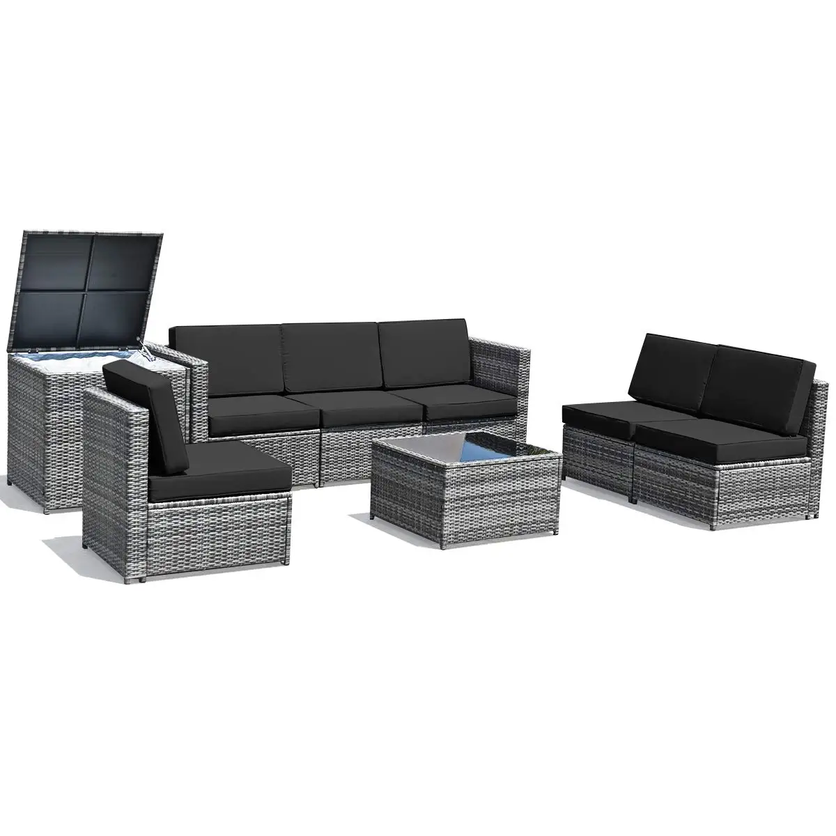 

8-Pieces Patio Furniture Set Outdoor Rattan Conversation Set with Storage Box Sectional Wicker Sofa Set with Coffee, Custom