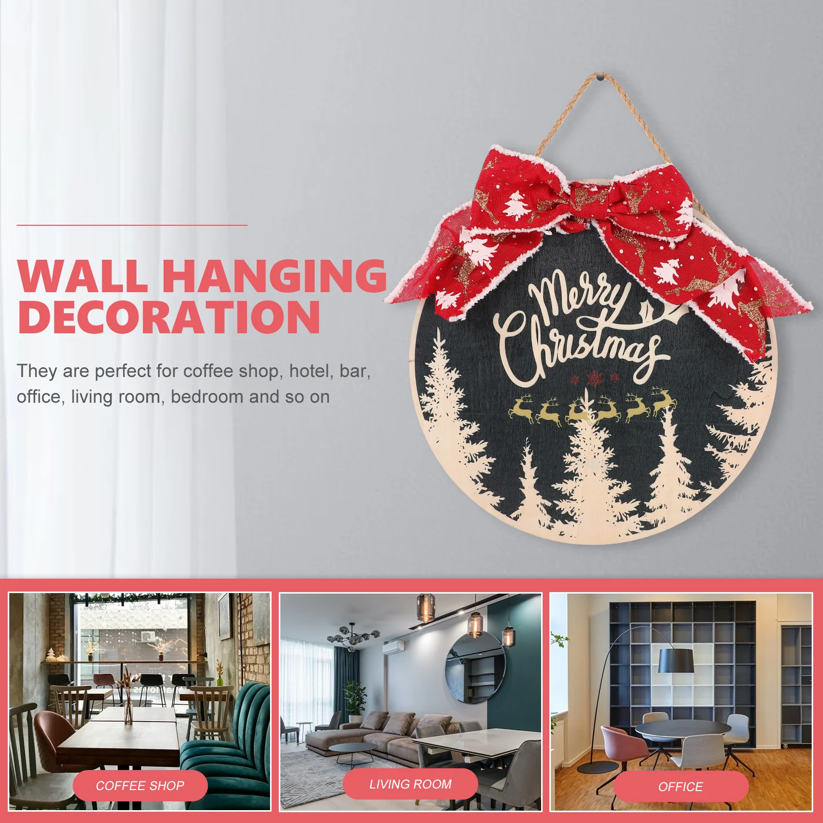 

Christmas Wall Plaque Wooden Pendant Bowknot Ornament Natural Texture Home Office Decor Xmas Hanging Decoration Door Plate Wall