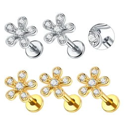 1/5PCS 16G Crystal Flower Tragus Helix Piercings Stainless Steel Labret Lip Bar Rings Stud Cartilage Ear Piercing Body Jewelry
