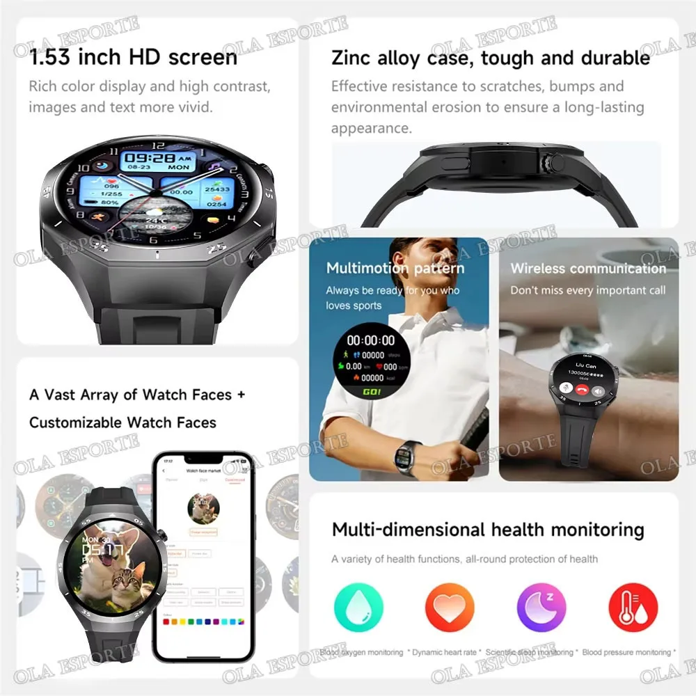 GPS Smart Watch for Men BT Call Phone Waterproof Heart Rate Monitor DIY Watch Faces Amoled Screen SmartWatch for Women Band Ht22