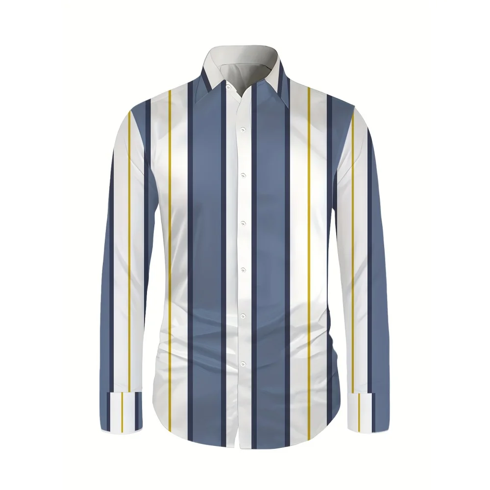 

Men's Long Sleeved Colorful Vertical Stripes Men's Printed Shirt Withmen's Casual Shirt Long Sleeved Casual Men's Pattern Tops