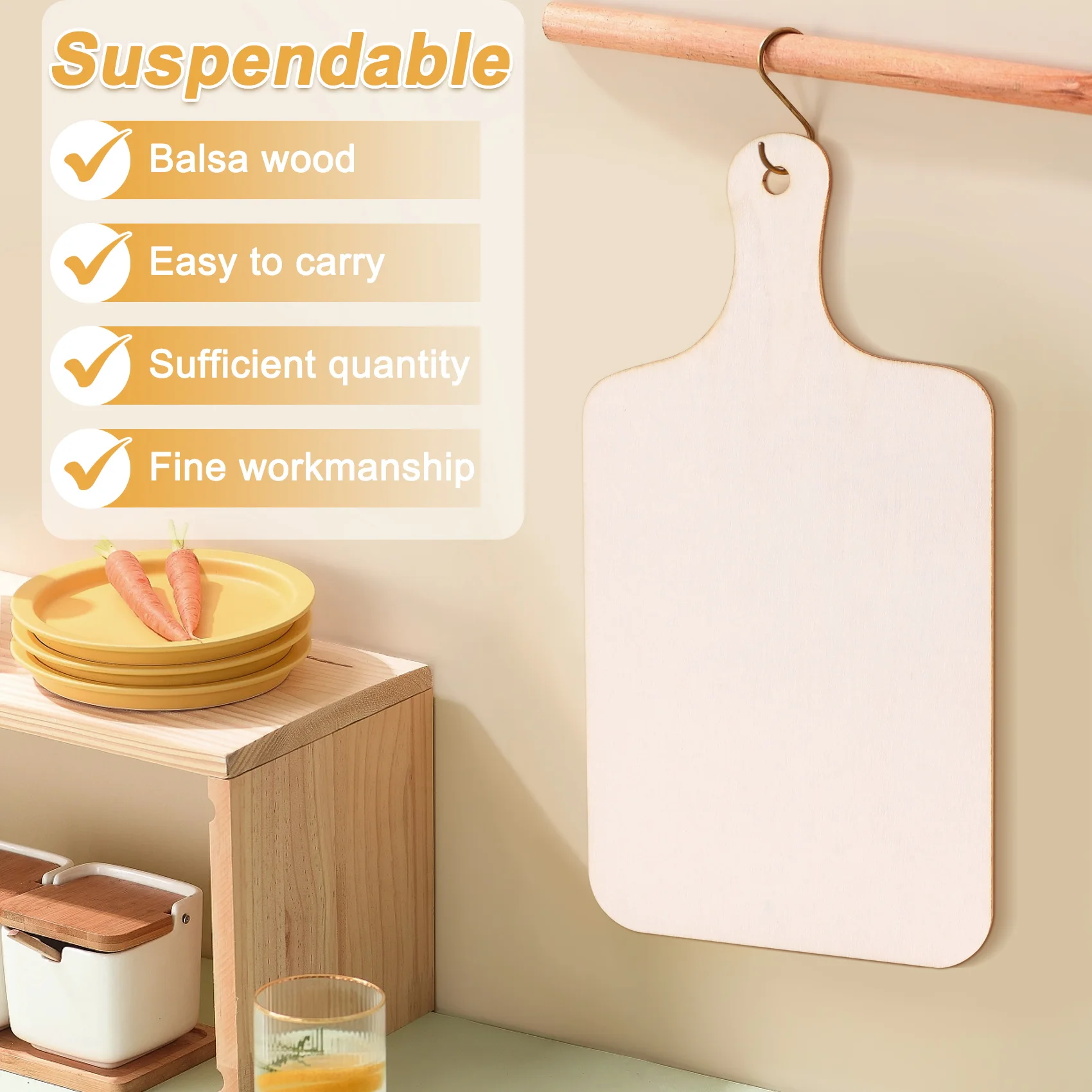 AT84-6 Pieces Christmas Mini Wooden Cutting Board With Handle Unfinished Wood Paddle Rectangle Chopping Board Tray Cutouts