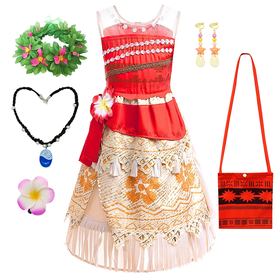 Girls Moana Vestidos Summer Cartoon Print Princess Dress Kids Sleeveless Fancy Frocks Children Vaiana Birthday Halloween Costume