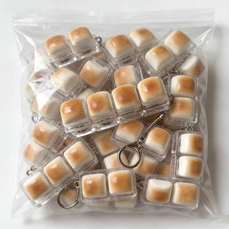 Chaveiro Engraçado de Pão com Tecla de Teclado, Mini Pingente Mecânico, Botão de Teclado, Chaveiro Antiestresse para Alívio do Estresse e Estimulação dos Dedos