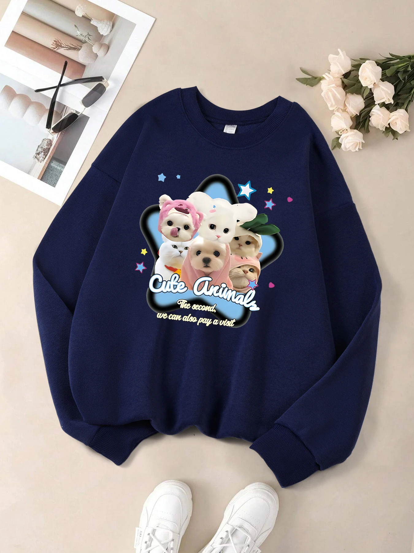 Creatieve Schattige Dieren Hersenen Afdrukken Sweatshirts Vrouwen Herfst Casual Sweatshirt Zachte Sport Streetwear Y2K Dikker Truien