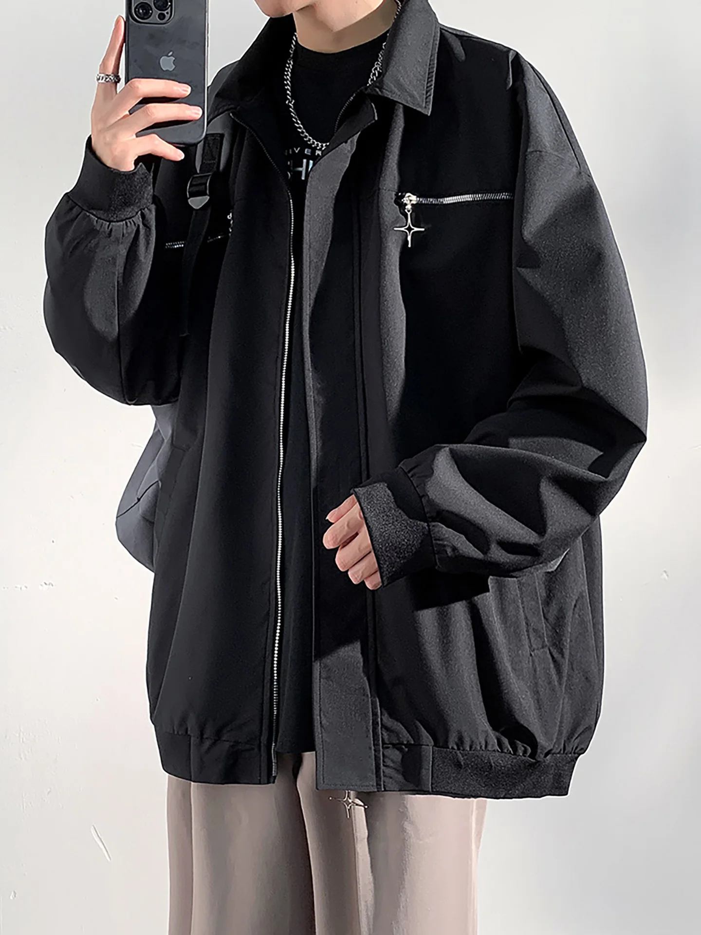 

TUCANO Woodpeer Collar Jaet Autumn Sle American Casual Retro Outerwear Men's Loose Fit Polyester Nylon Cosite Fiber