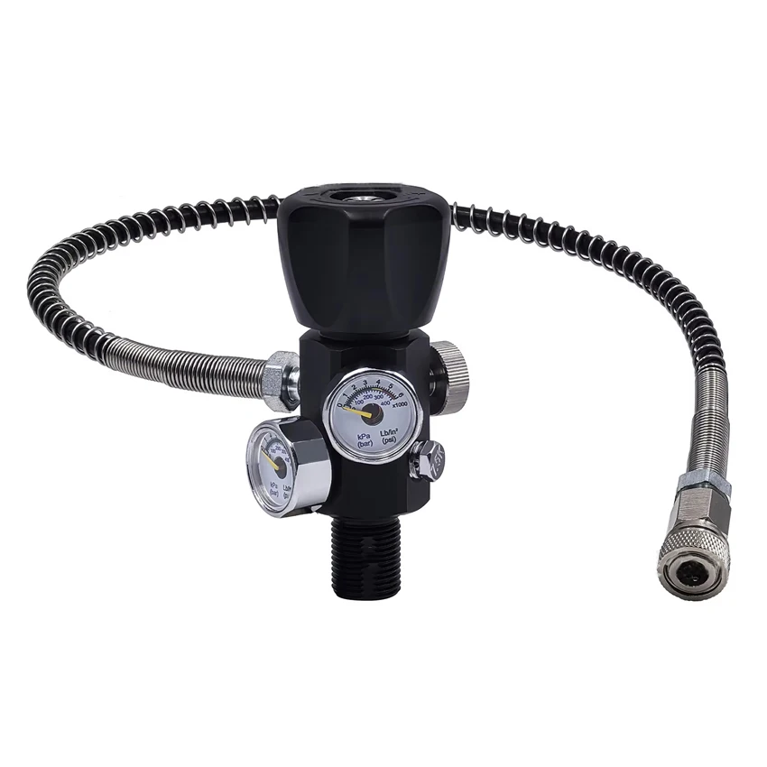 Diving Dual Pressure Gauge Inflation Joint Compressed Air Tank Charging Valve Double Gauge Cylinder Valve M18*1.5, 5/8-18UNF